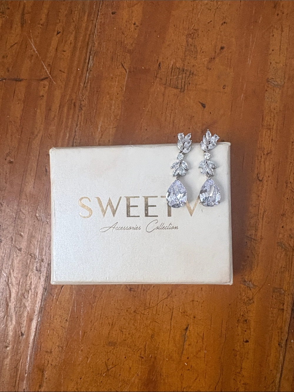 SweetV Silver Teardrop Crystal Dangle Earrings - Clear